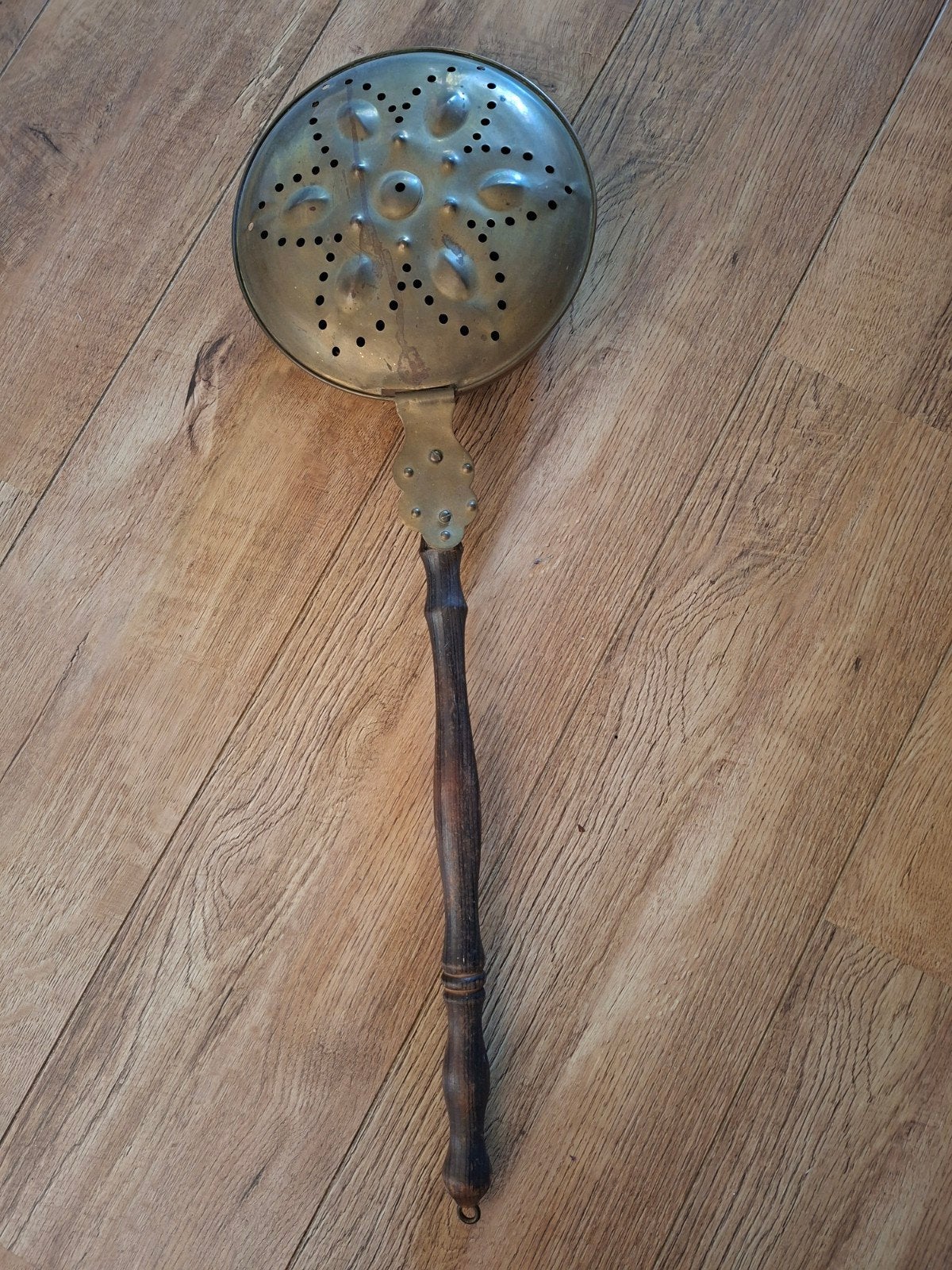 Antieke koperen beddenpan met houten steel, Antiek en Kunst, Ophalen of Verzenden