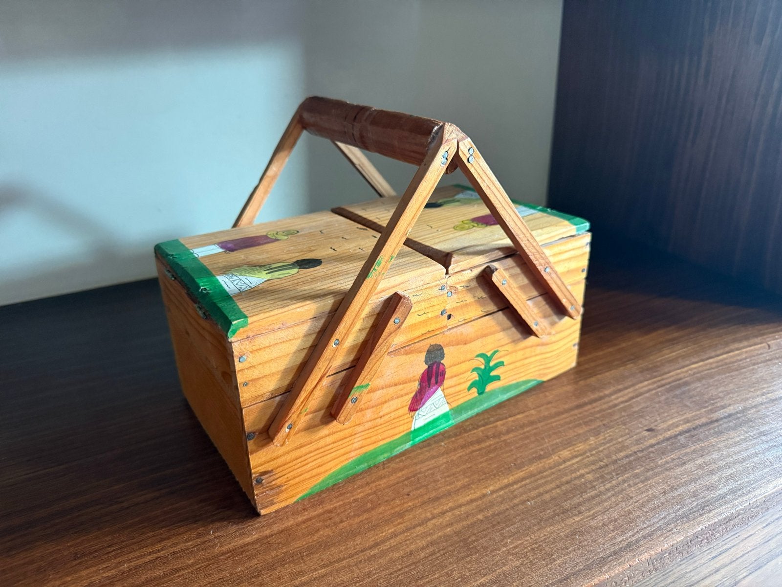 Vintage Houten Naaidoos, Mexicaans Handgeschilderd, Ophalen of Verzenden