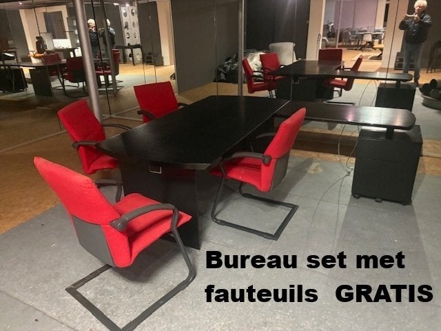 directie bureau set met conferentie stoelen, Ophalen, Zwart, Gebruikt, Hoekbureau