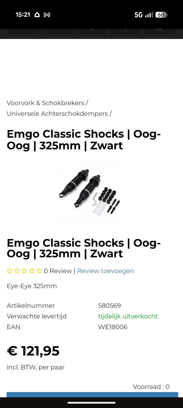 Emgo Classic Schokdempers Oog-Oog 325mm Zwart, Motoren, Ophalen of Verzenden