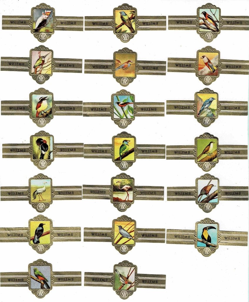 sigarenbandjes 1407 Willem II vogels niet compleet, Ophalen of Verzenden, Zo goed als nieuw, Sigarenbandjes