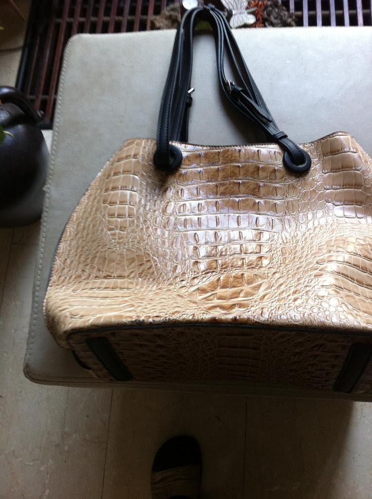 Boodschappen tas lakleer printy beige br40H30cm, 40 tot 60 cm, 30 cm of meer, Beige, Minder dan 35 cm