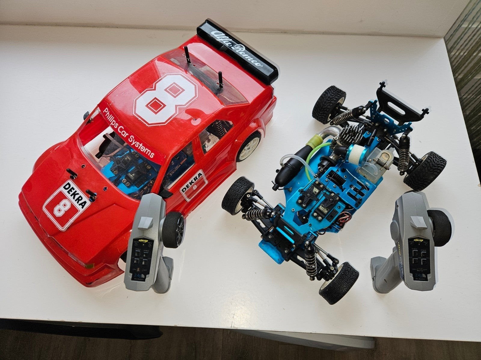 2 RC Nitro Auto's: Compleet. Rally, Alfa Romeo., Ophalen of Verzenden