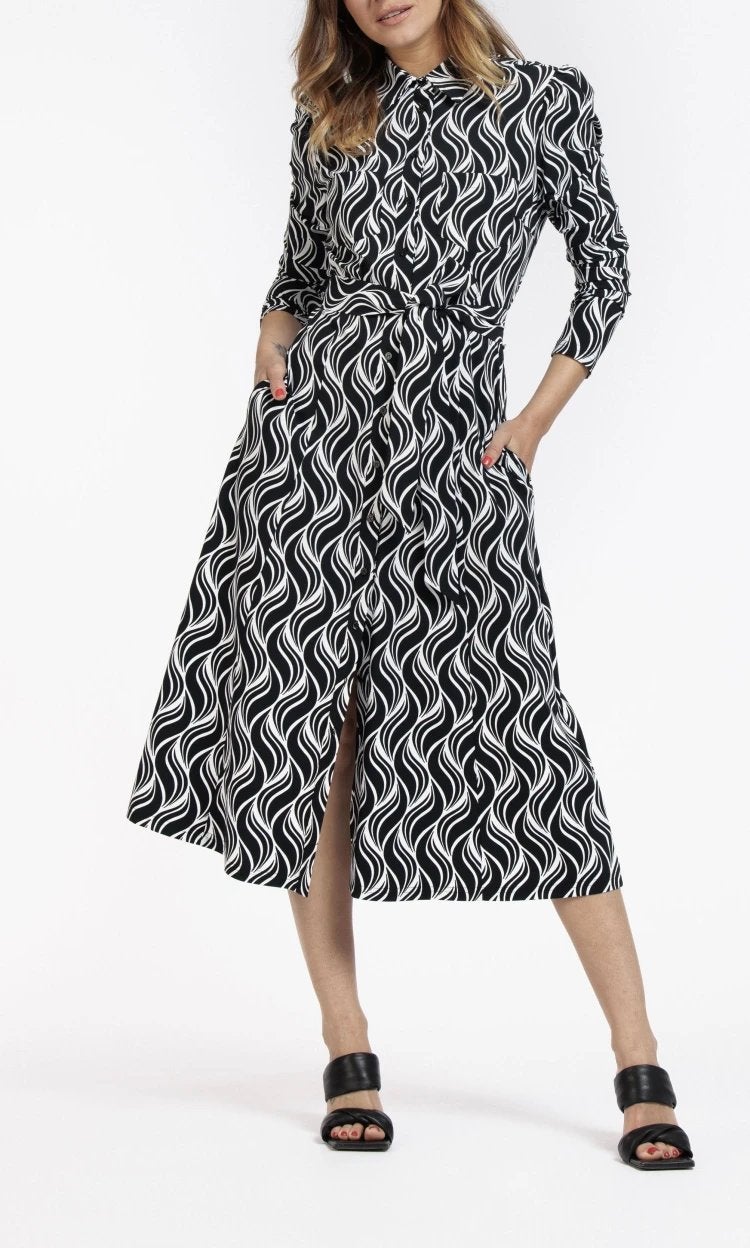 Studio anneloes inda flame maxi jurk L zwart/wit travelstof, Zwart, Maat 42/44 (L), Ophalen of Verzenden, Zo goed als nieuw