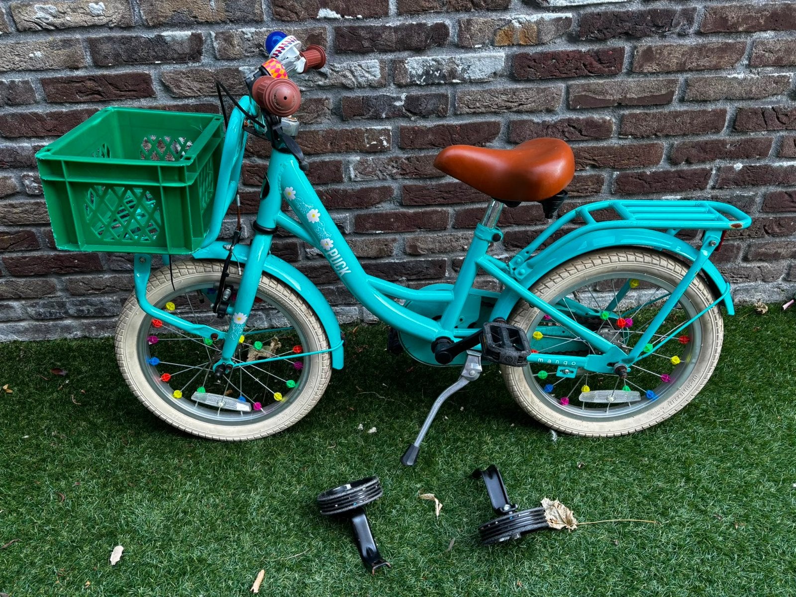 Puck kinderfiets 16 inch met zijwieltjes en mandje, Ophalen, Terugtraprem, Zijwieltjes, 16 tot 20 inch