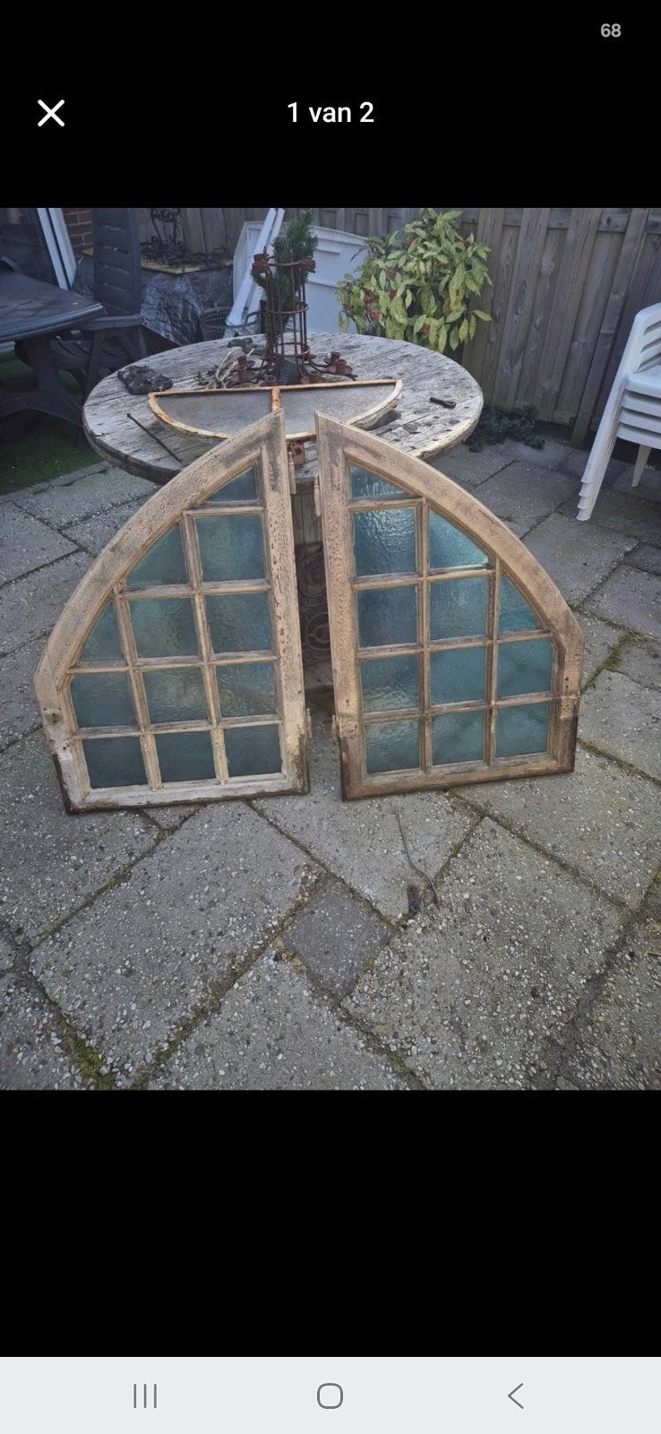 2 grote brocante ramen, Ophalen, Gevelraam of Ruit