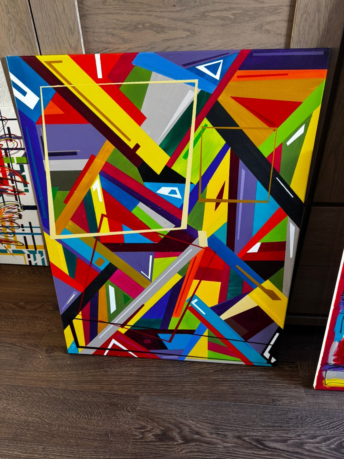 4 moderne schilderijen, Ophalen, Zo goed als nieuw, Schilderij
