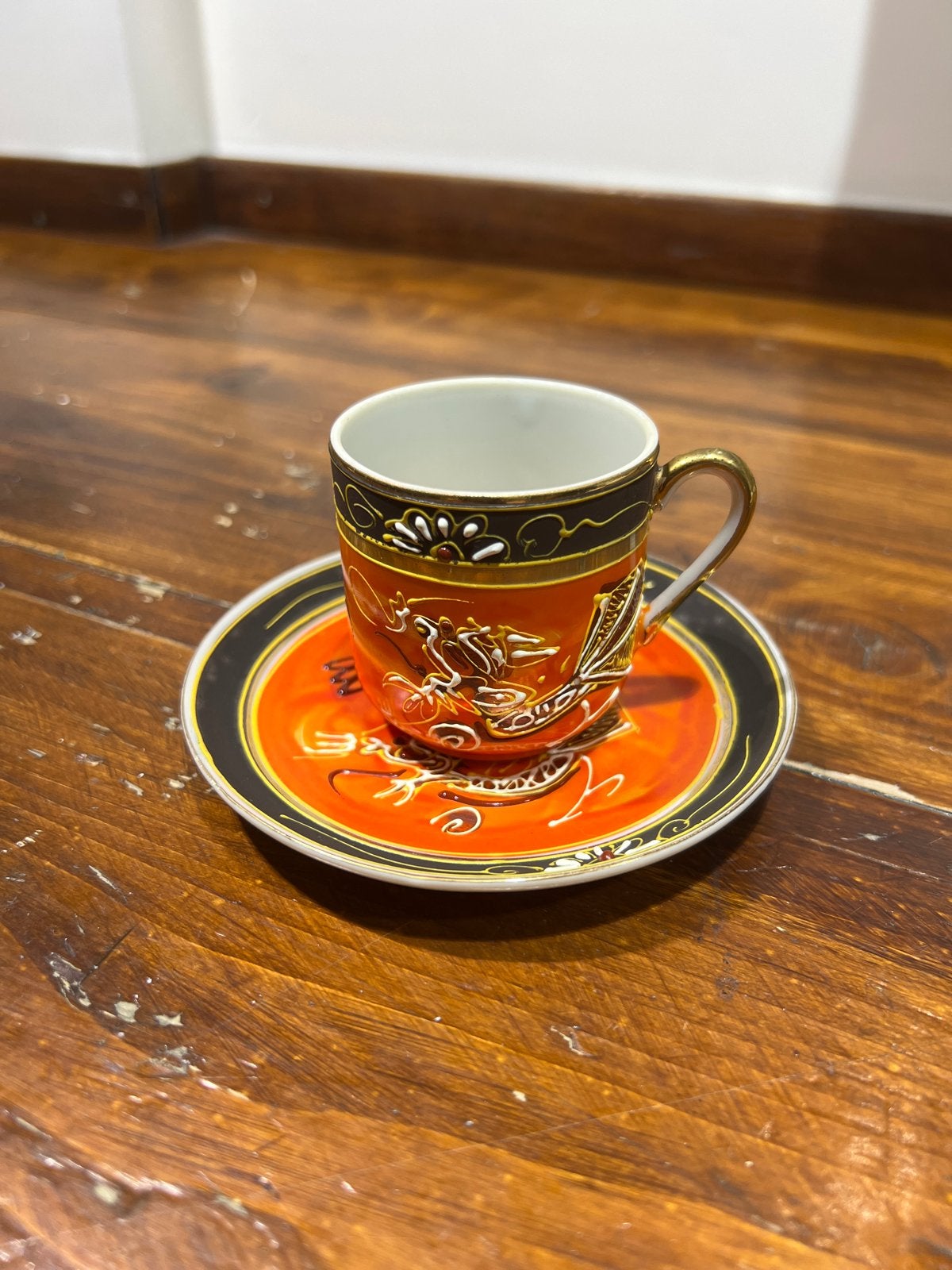 Vintage Japans Draken Koffiekopje met Schotel, Ophalen of Verzenden
