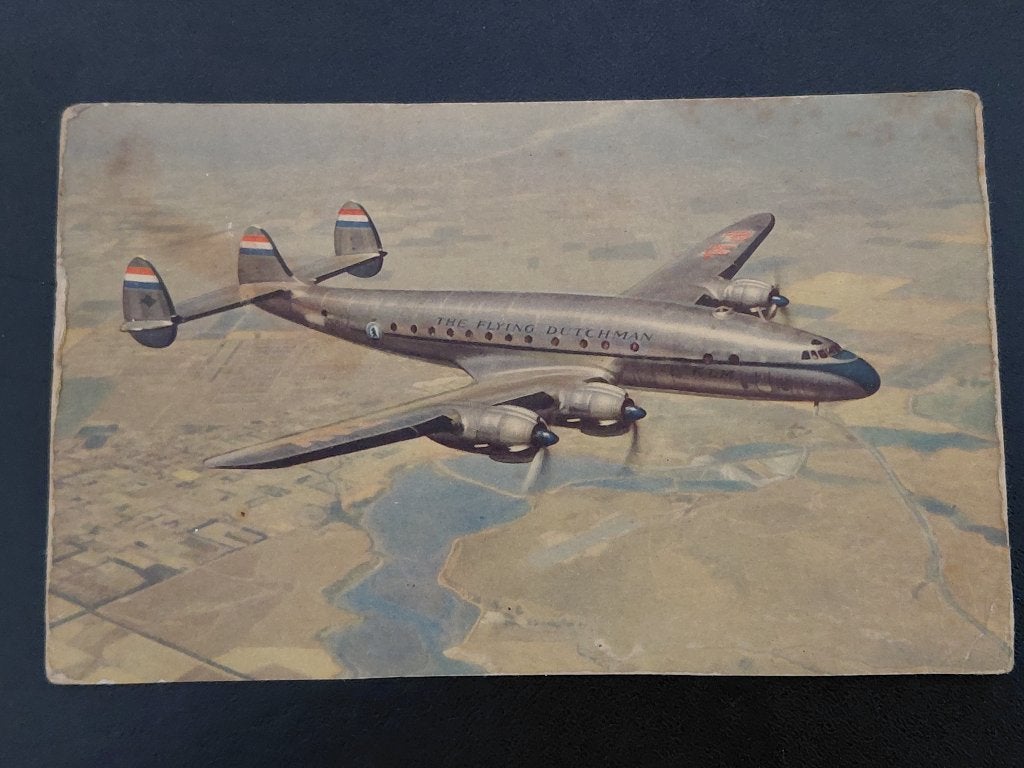 KLM Airlines, Lockheed Constellation, gelopen, 1950, Verzenden, Gebruikt, Kaart, Foto of Prent