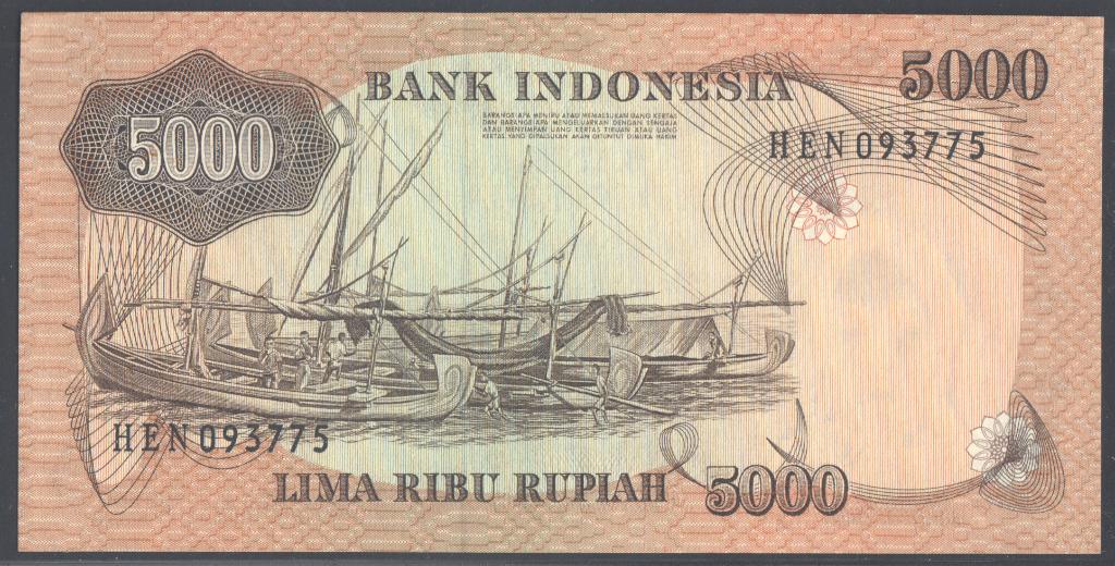 Indonesia 5000 Rupiah 1975, Postzegels en Munten, Bankbiljetten | Azië, Verzenden, Zuidoost-Azië, Los biljet