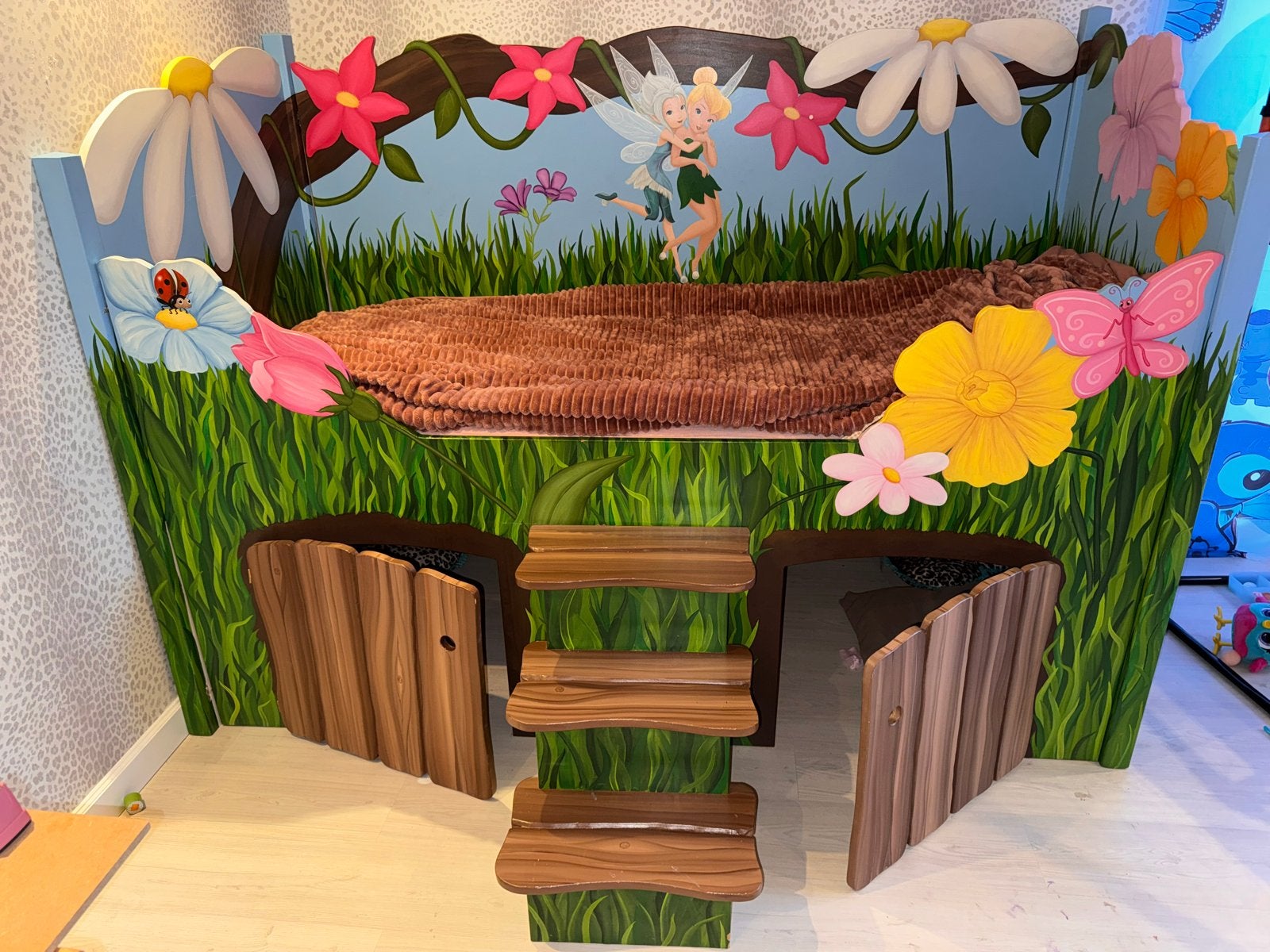 🌸 Uniek handgemaakt Tinkerbell hoogslaper / speelbed 🌸, 85 tot 100 cm, Ophalen of Verzenden, Zo goed als nieuw, Lattenbodem