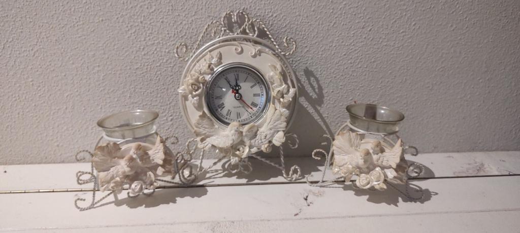 Brocante stijl klokje en waxinelicht houders, Ophalen of Verzenden, Gebruikt, Overige materialen