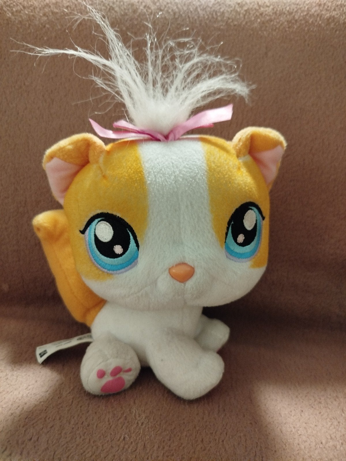 LPS Littlest Pet Shop knuffel katje oranje wit met strikje, Ophalen, Oranje, Gebruikt, Overige merken