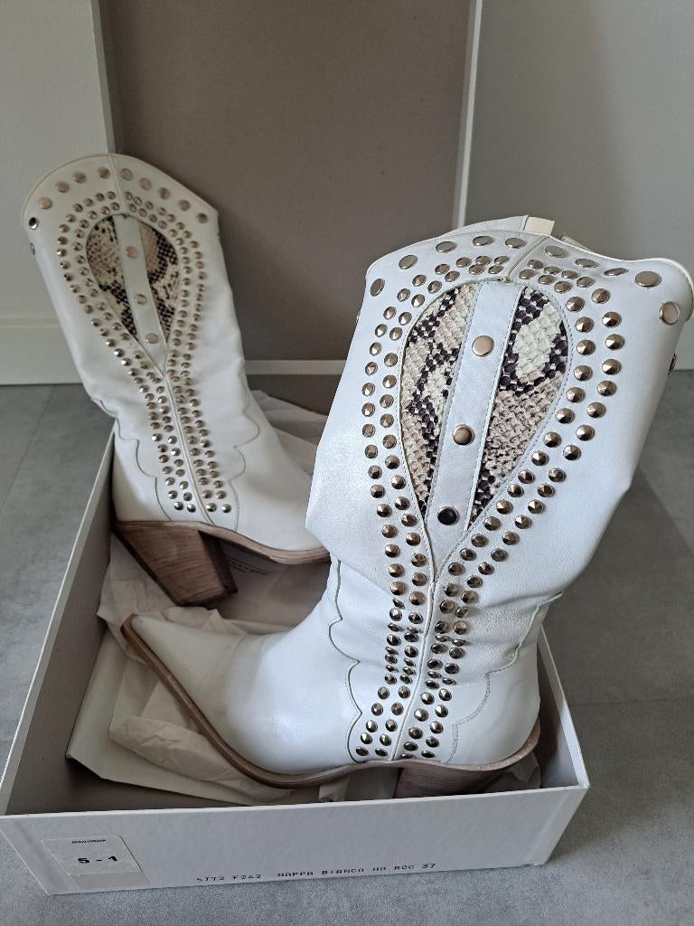 DAMES LAARSJES KORT WESTERN STYLE, Kleding | Dames, Schoenen, Ophalen, Wit, Lage of Enkellaarzen, Zo goed als nieuw