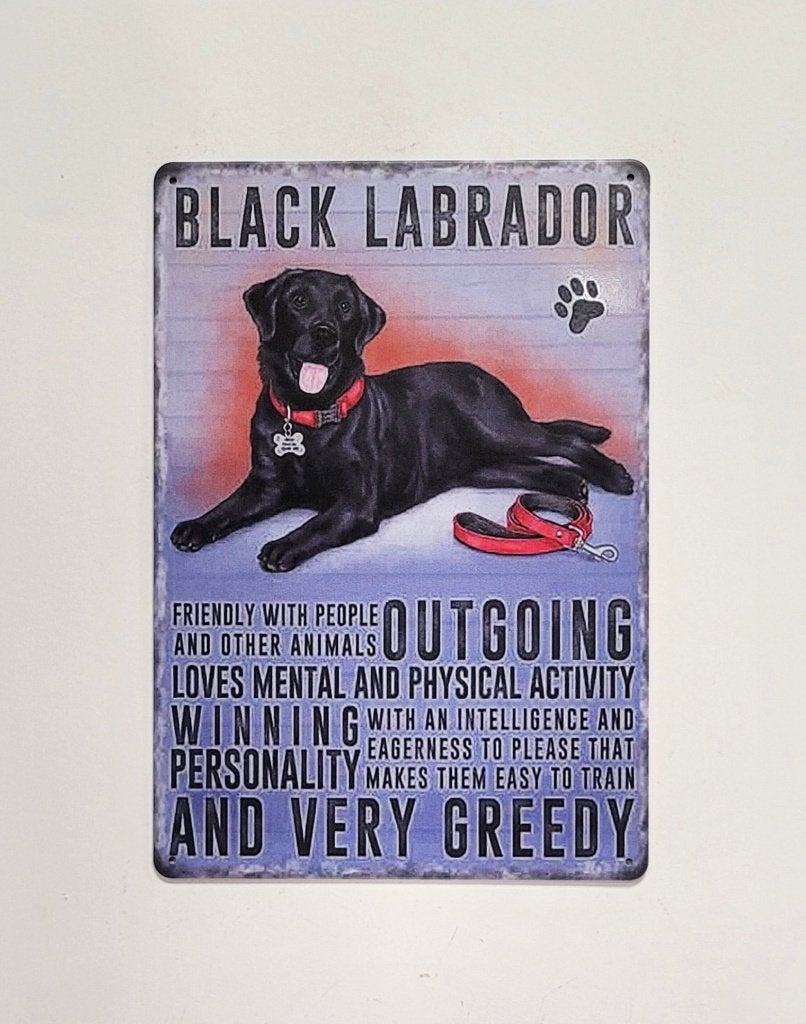 Labrador zwart eigenschappen reclamebord van metaal wandbord, Info@deconoord.nl, Deco Noord, Nieuw, Ophalen of Verzenden