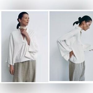 Kimono Bloes Oosterse Stijl XL Wit met Fijn Streepje, Ophalen of Verzenden, Nieuw, Maat 46/48 (XL) of groter, Wit