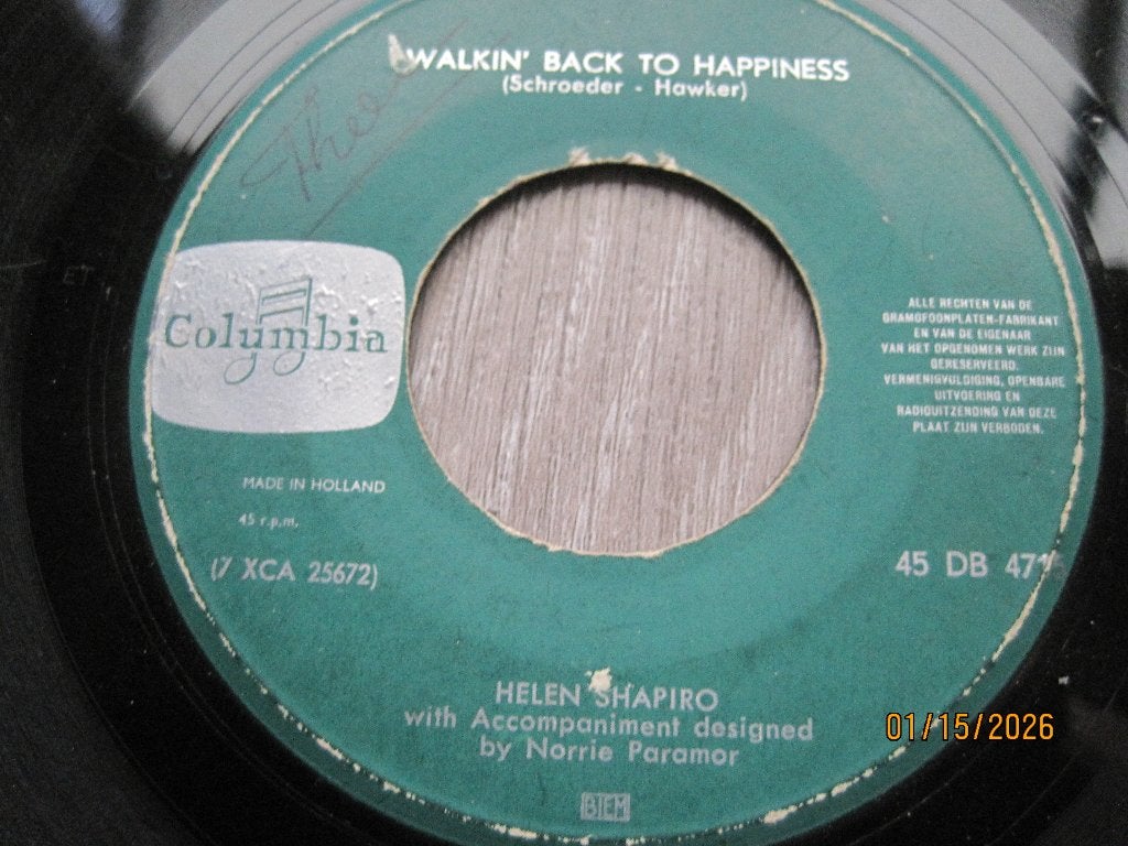 Helen Shapiro  -  Walkin' back to happiness, Cd's en Dvd's, Vinyl Singles, Originele persing, 7 inch, Ophalen of Verzenden, Zo goed als nieuw
