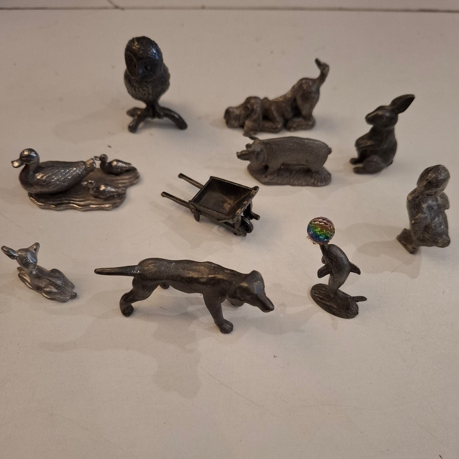 Set van 10 tinnen miniaturen: dieren en objecten, Verzamelen, Ophalen of Verzenden, Gebruikt