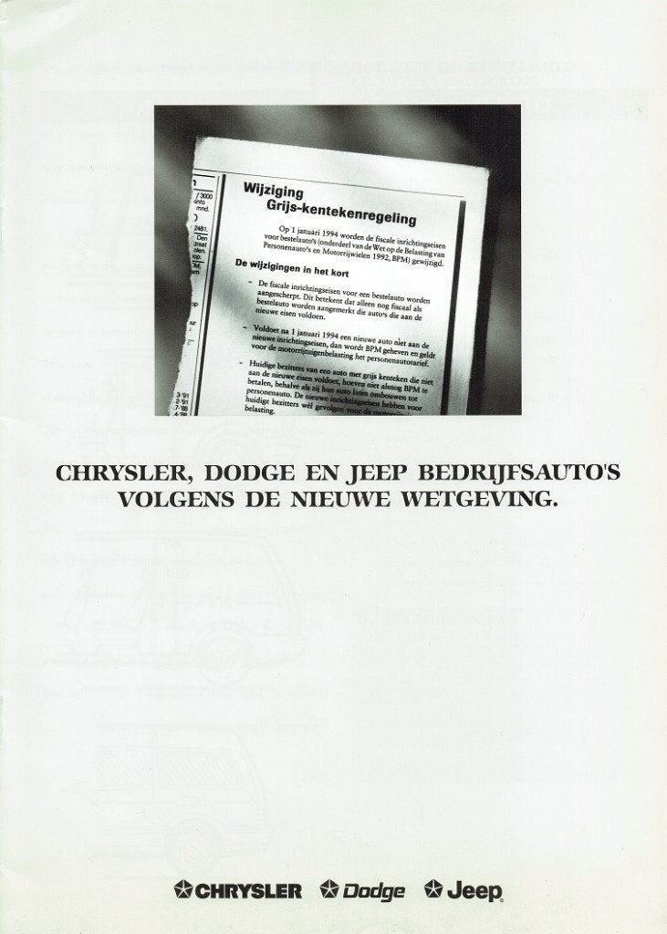 Folder Chrysler - Dodge - Jeep Bedrijfsauto’s (1994), Verzenden, Gelezen, Overige merken