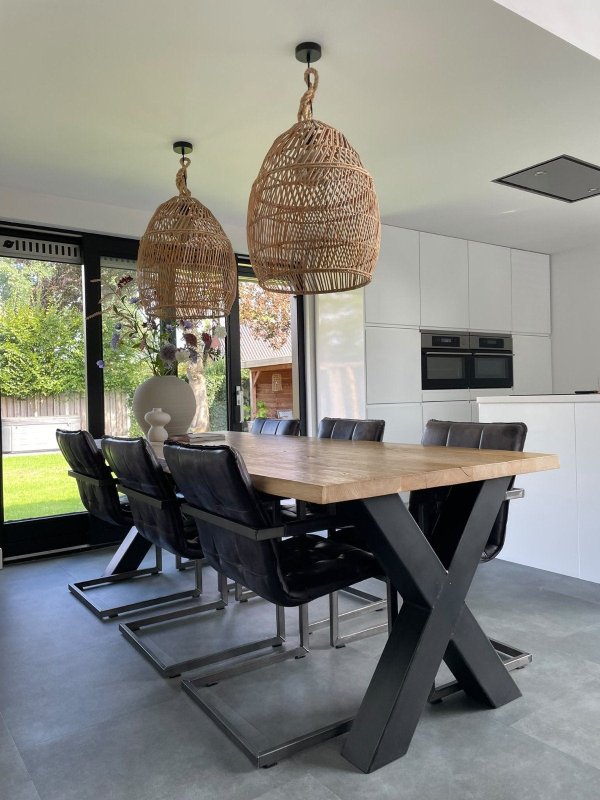 Leren eetkamerstoelen 6, Huis en Inrichting, Gebruikt, Zwart, Leer, Ophalen of Verzenden