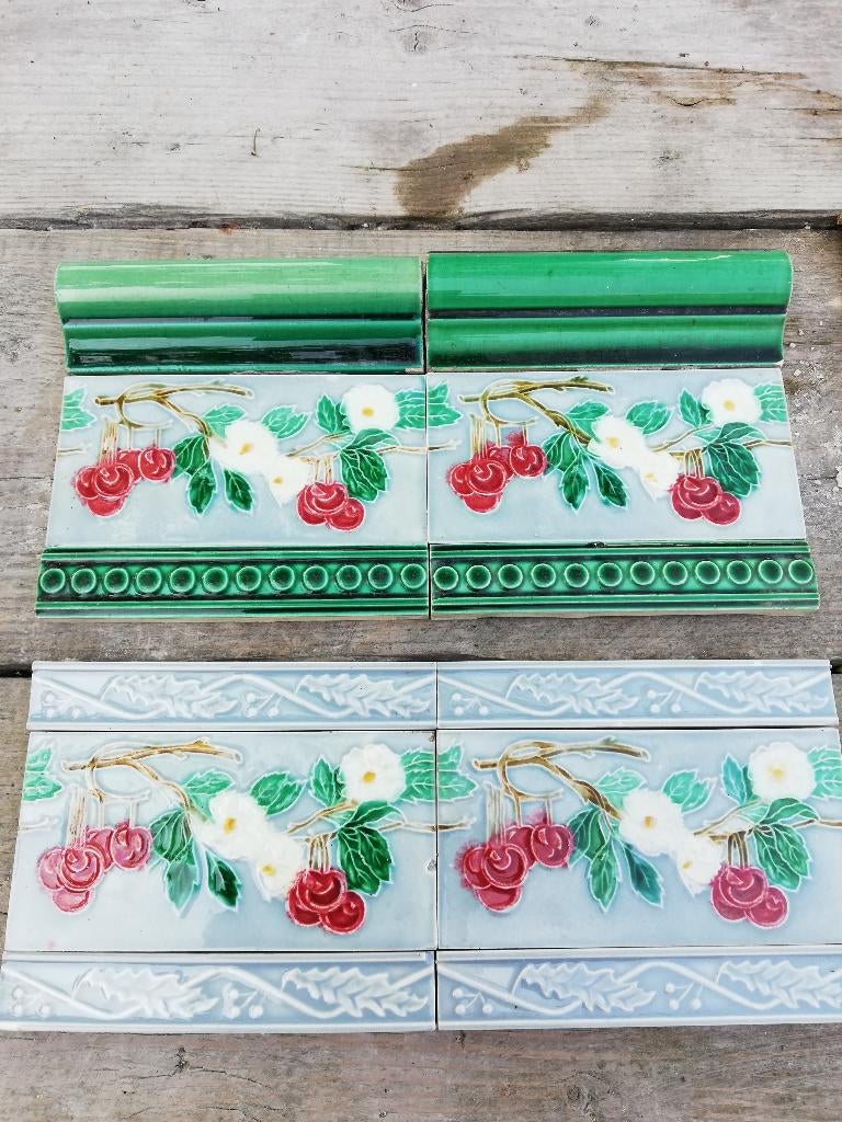 50 art nouveau randtegels met kersen bloesemtak, Antiek en Kunst, Ophalen