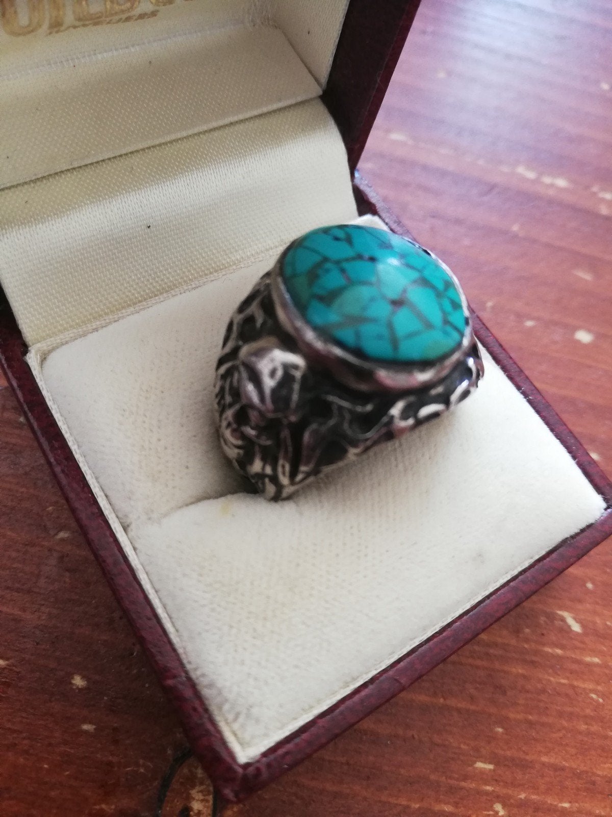 Skull ring geen zilver met terquise steen, Ophalen, Zilver, Zilver