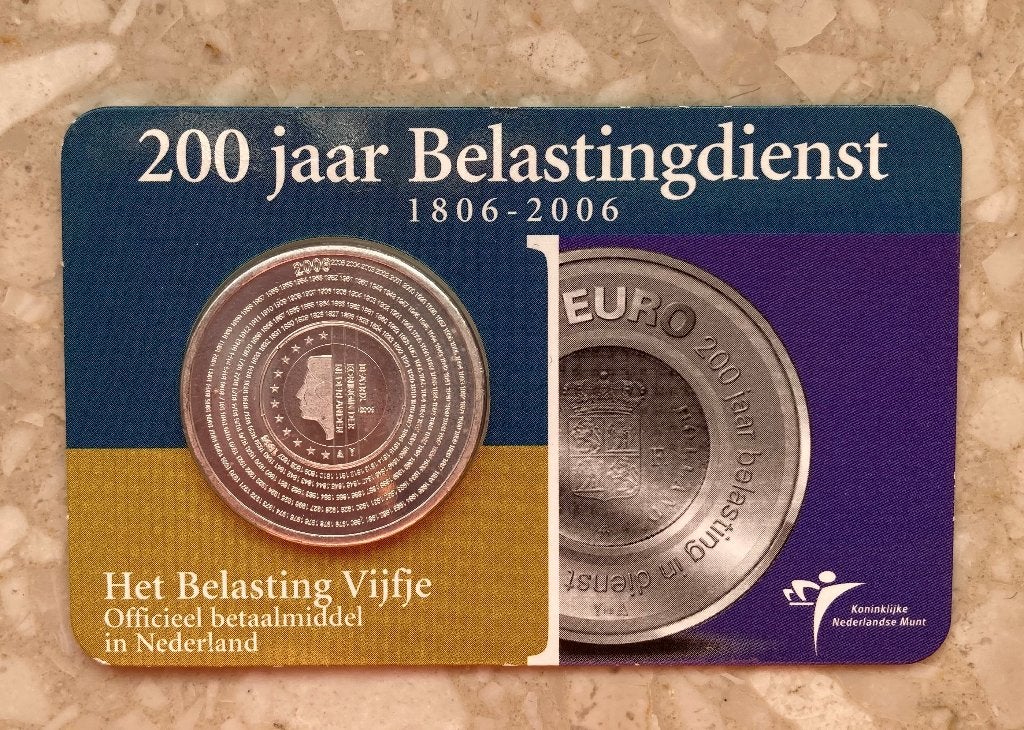 5 Euro 2006 Belastingdienst UNC in Coincard, Ophalen of Verzenden, Koningin Beatrix, Euro's, Zilver
