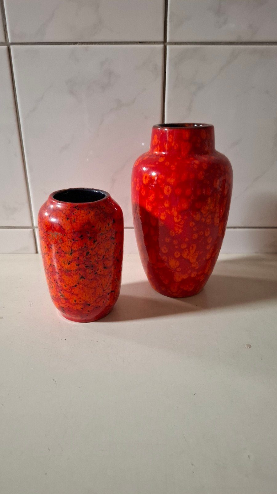 Vintage West Germany Fat Lava Vazen Set - Rood/Oranje, Ophalen