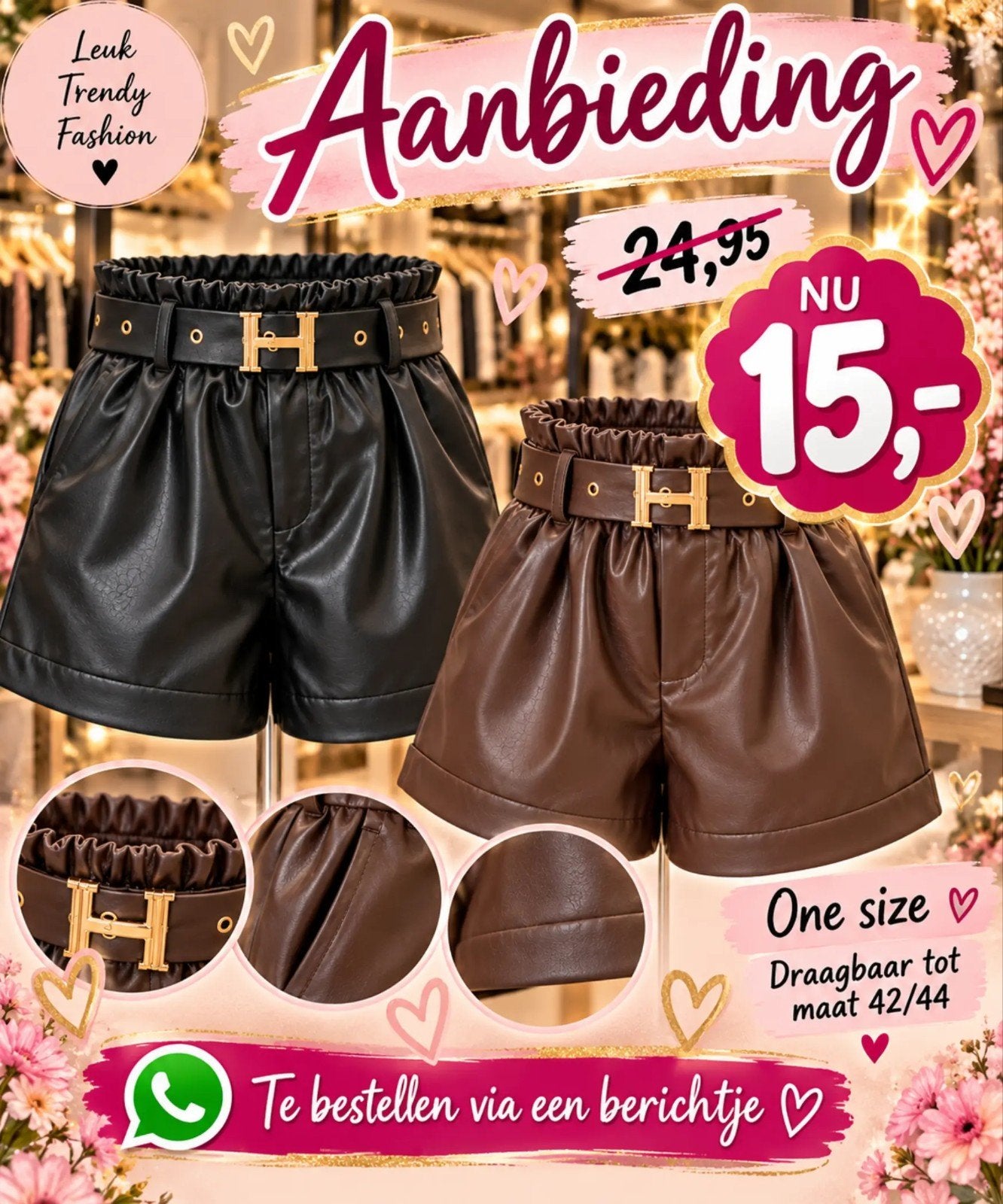PU Leather short, Kleding | Dames, Maat 42/44 (L), Nieuw, Ophalen of Verzenden, Bruin