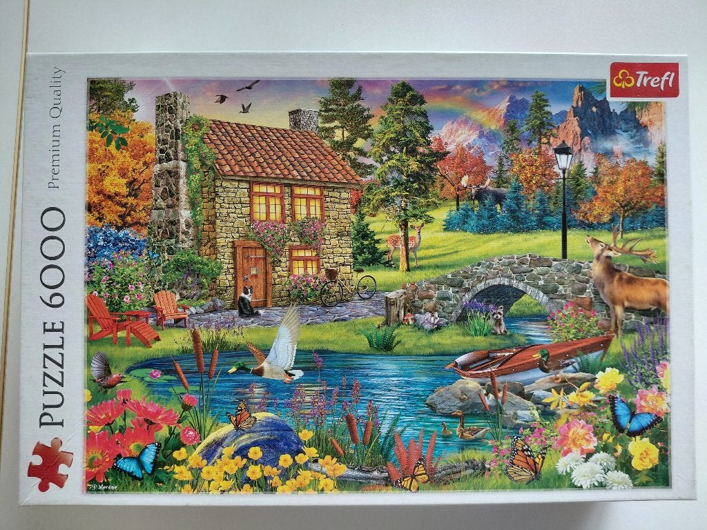 legpuzzel 6000 stukjes "huisje in de bergen", Hobby en Vrije tijd, Ophalen of Verzenden, Meer dan 1500 stukjes