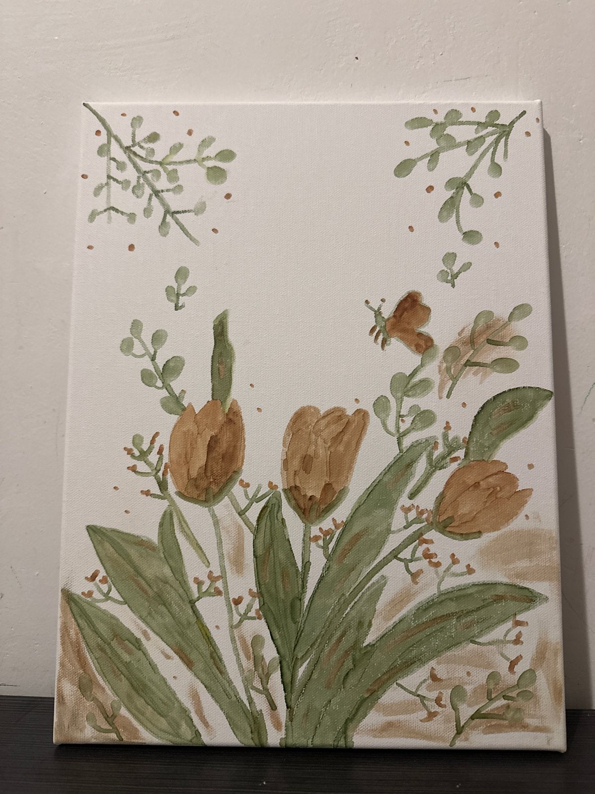Schilderij met bloemen en vlinder - Acryl op doek, Ophalen, Acrylverf, Handgeschilderd, Bloemen