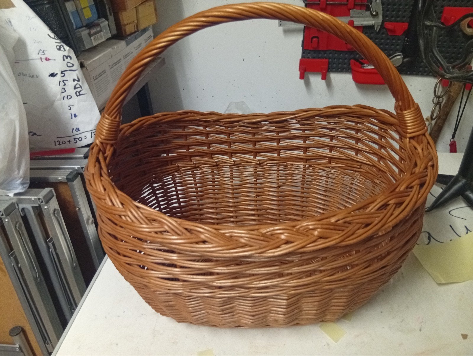 Oud gevlochten rieten boodschappen mand met handvat, Gebruikt, Mand, Ophalen of Verzenden, Riet