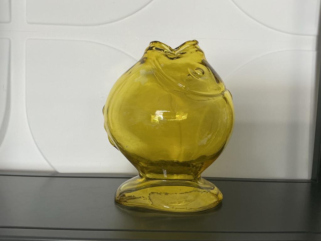 Vintage Glazen Vis Vaas - Amberkleurig, Antiek en Kunst, Antiek | Vazen, Ophalen of Verzenden