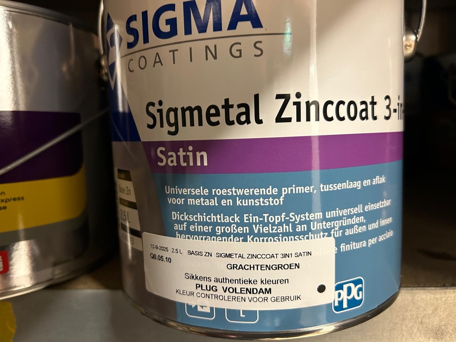 Sigma Sigmetal Zinccoat 3-in-1 Satin Grachtengroen 2.5L, Ophalen, Nieuw, Wit