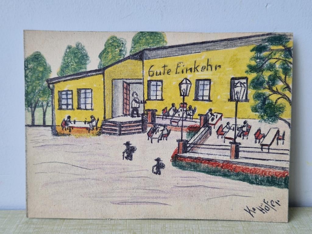 Vintage naïeve kunst volkskunst originele tekening, Ophalen of Verzenden