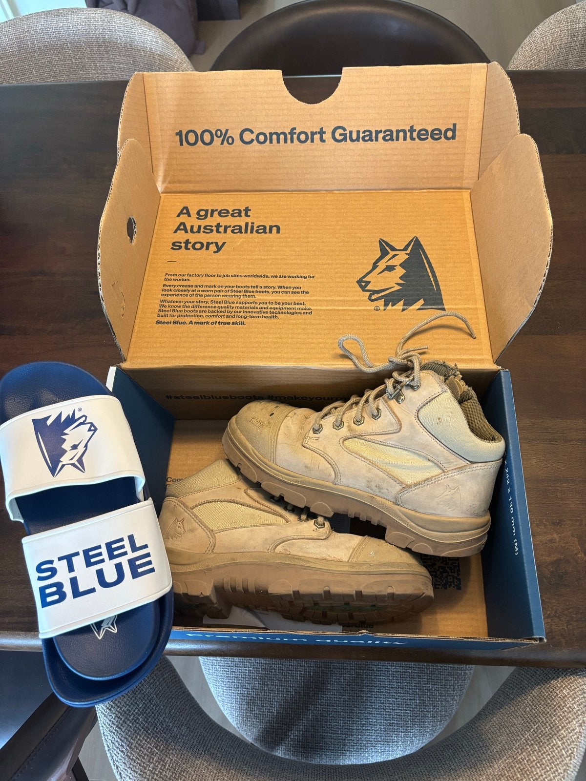 Steel Blue werkschoenen maat 41 met badslippers, Ophalen, Zo goed als nieuw, Overige kleuren, Werkschoenen
