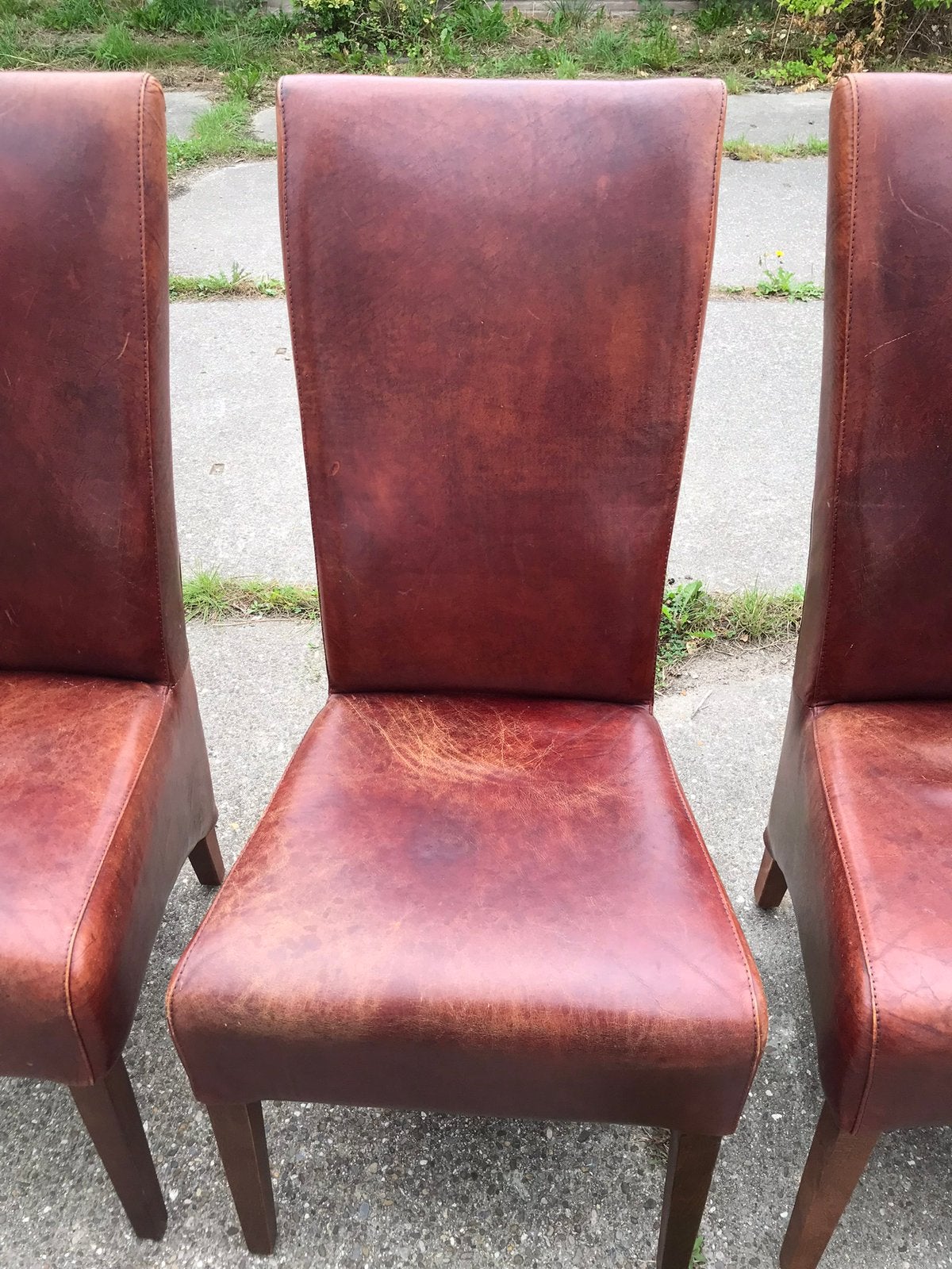 Schapenleren eethoekstoelen vaste prijs 75,- koopje, Ophalen, Gebruikt, Bruin, Leer