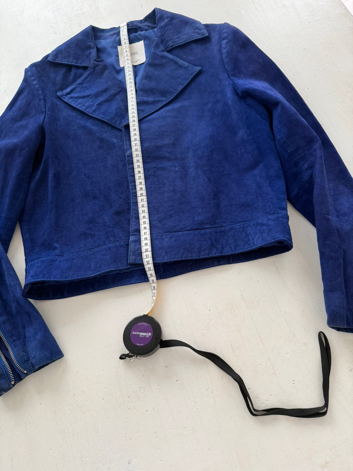 Suede echt leer jas met voering parlemet blauw, Ophalen of Verzenden, Gedragen, Maat 42/44 (L), Blauw
