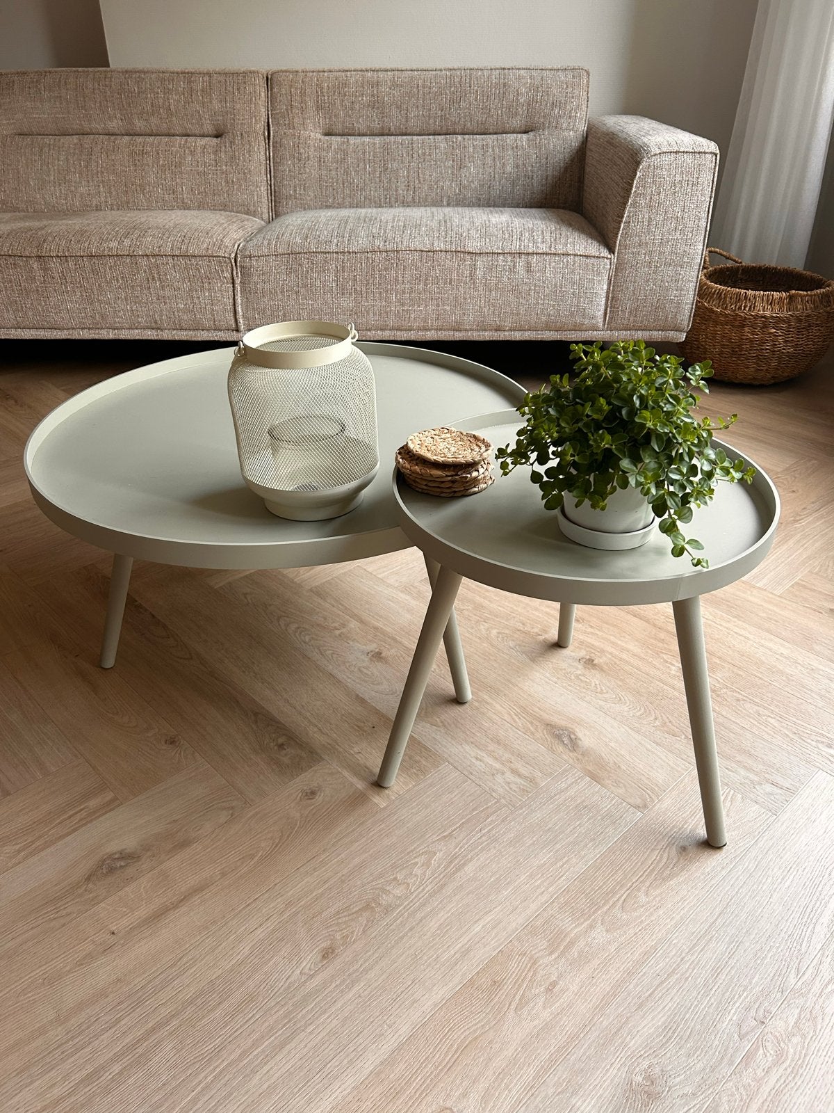 WOOOD Mesa bijzettafels set zandkleurig L/M, Minder dan 45 cm, Rond, Zo goed als nieuw, Hout