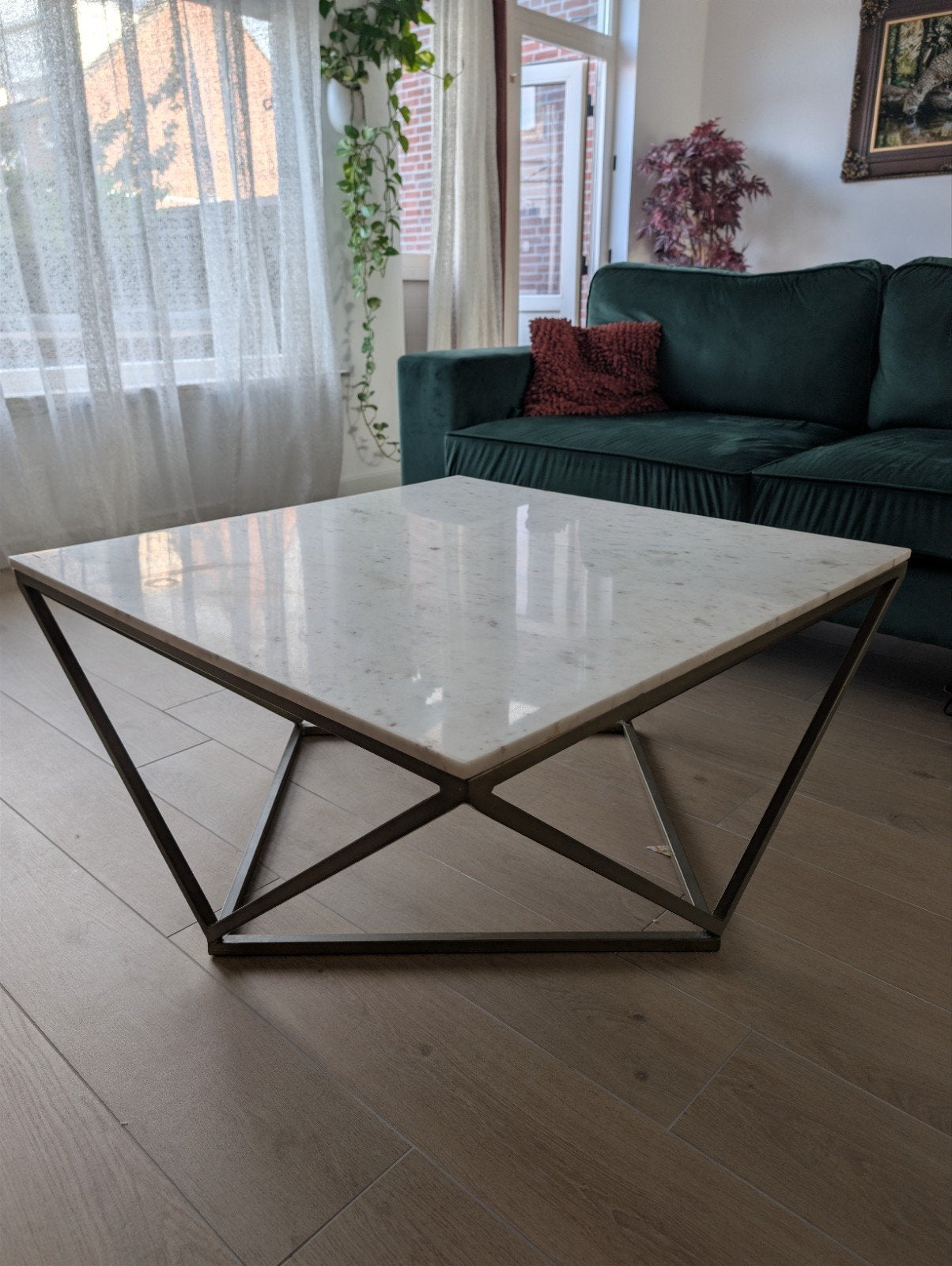 Mooie marmeren salonetafel (100x100 cm), Ophalen, Gebruikt, Overige materialen, Vierkant