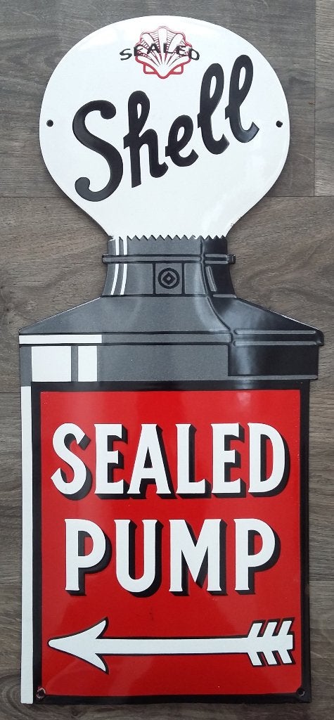 Groot Emaille Bord Schild SHELL Benzinepomp Olie Bedrijf, Ophalen of Verzenden
