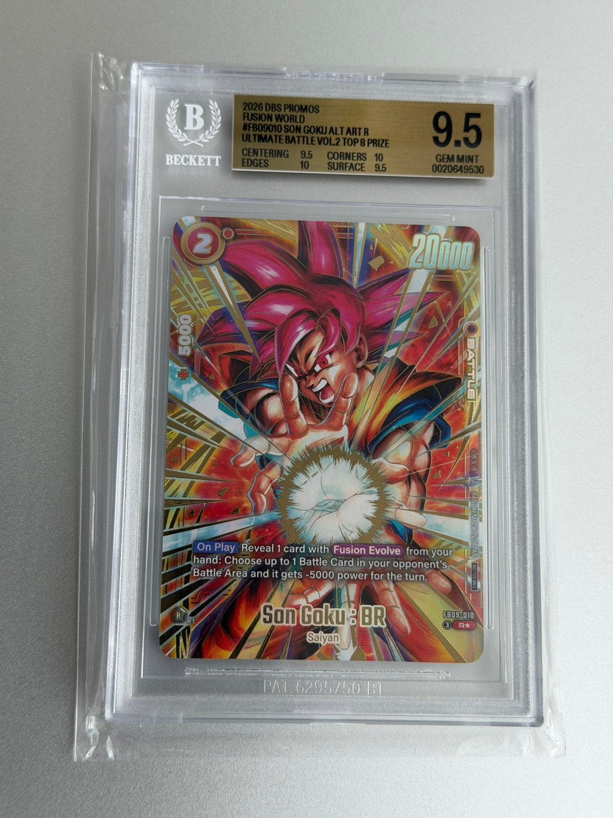Dragon Ball Super FW FB09-010 Son Goku BGS 9.5 Top 8 Prize, Ophalen of Verzenden, Zo goed als nieuw, Foil