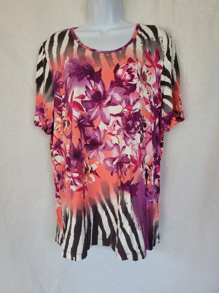 Mooie paarsig damesshirt strass bloemen mt 46 Via Appia Due, ., Paars, Maat 46/48 (XL) of groter, Ophalen of Verzenden