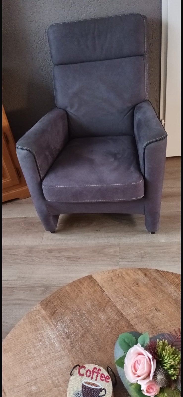 Houten eettafel met 6 stoelen en mooie fauteuils kleur grijs, Ophalen, Gebruikt, Overige materialen, Twee