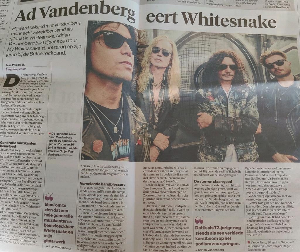 Ad Vandenberg eert Whitesnake., Ophalen of Verzenden, 1980 tot heden, Buitenland, Knipsel(s)