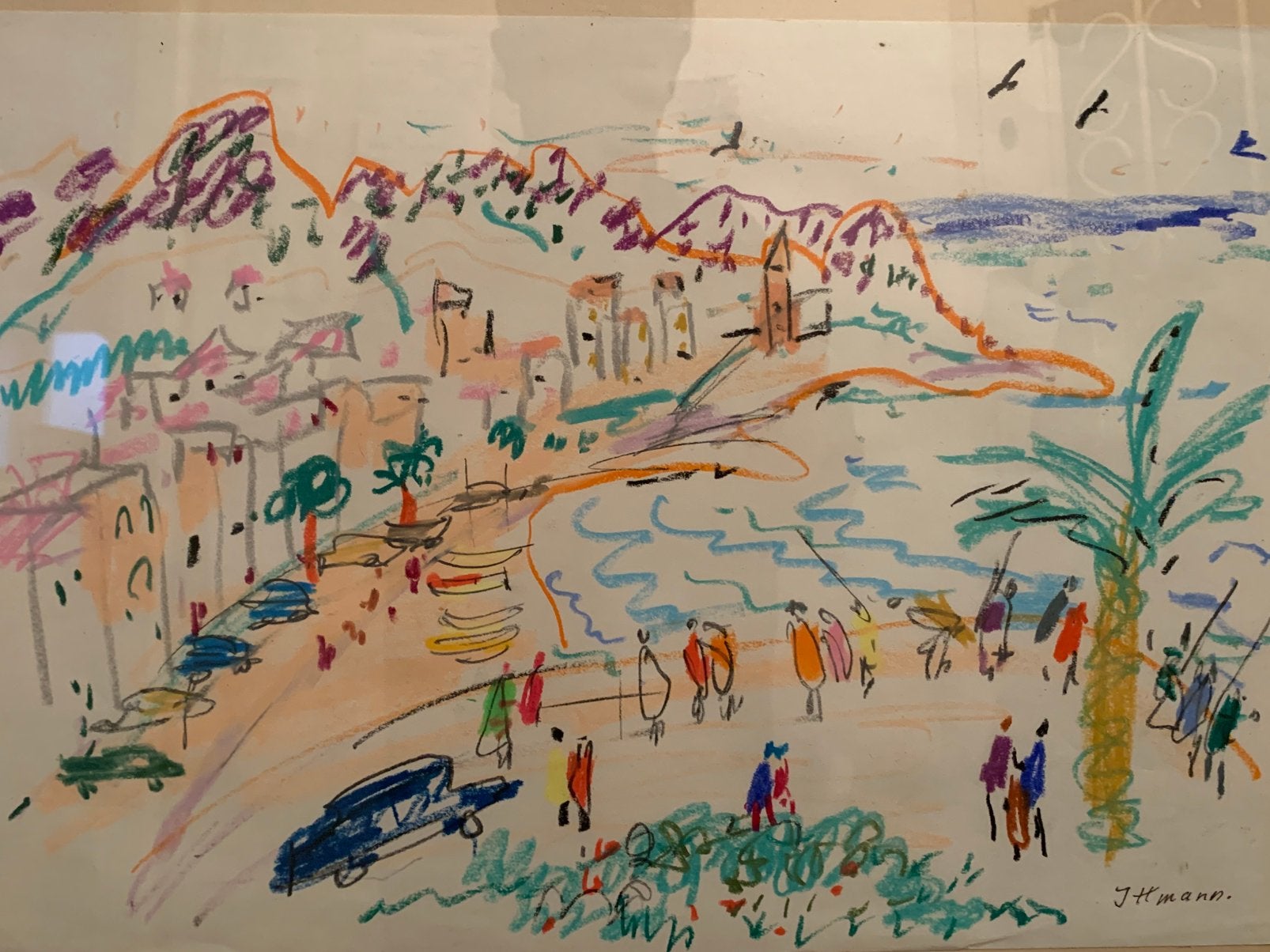 Hans Ittmann oliekrijt tekening in prachtige kleuren 46/32, Ophalen of Verzenden
