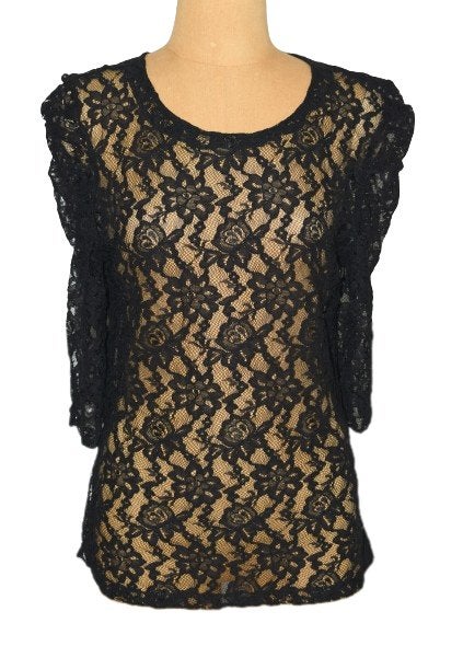Nieuw Apart kant topje, top, zwart, Mt. L, Kleding | Dames, Zwart, Maat 42/44 (L), Nieuw, Lange mouw