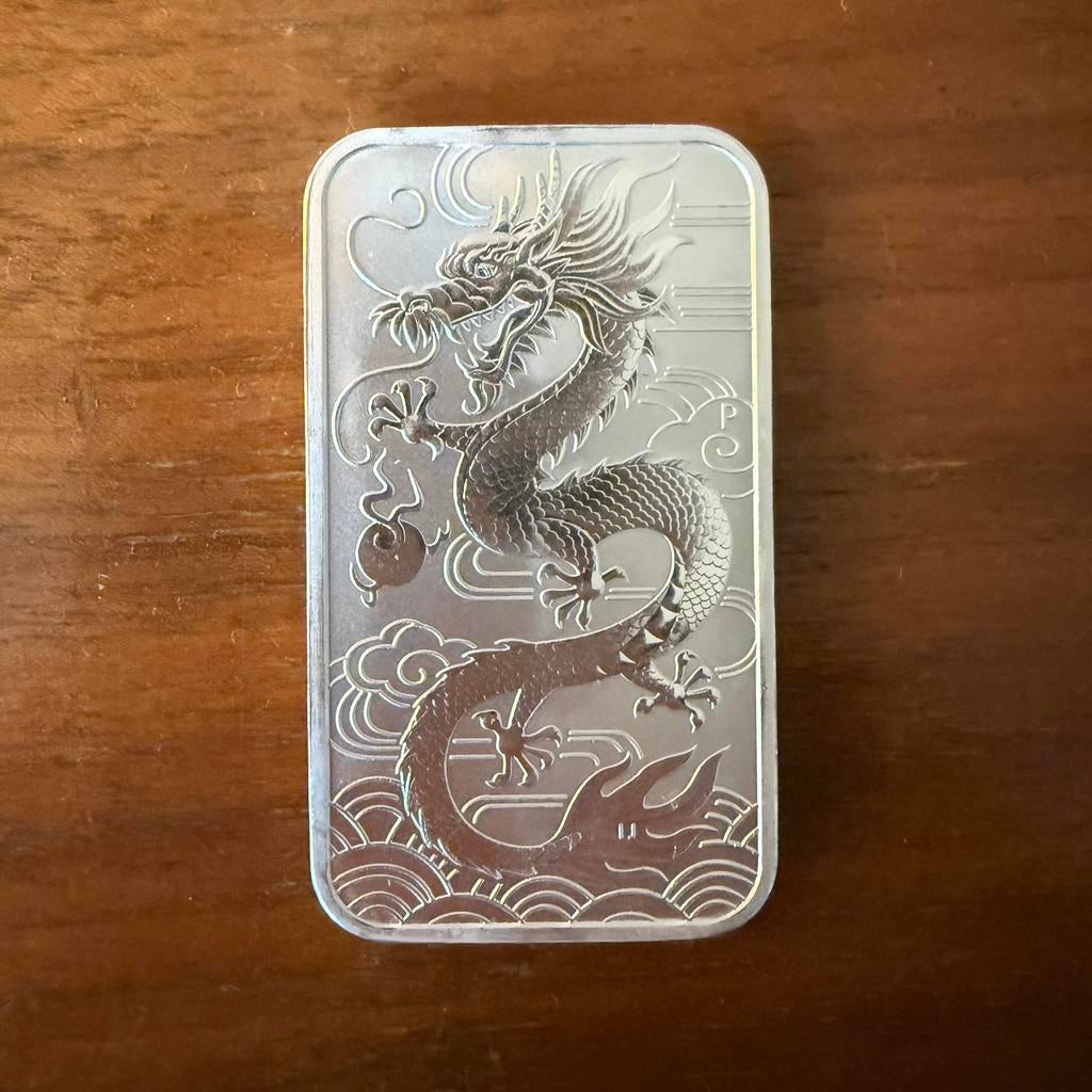 1 oz Dragon Rectangle zilveren muntbaar 2018, Ophalen of Verzenden, Zilver