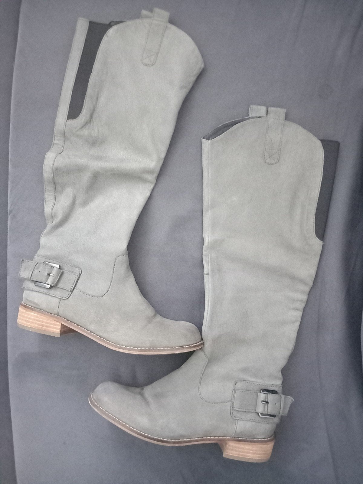 Manfield Hoge Laarzen Nubuck leer Grijs Maat 38, Hoge laarzen, Ophalen of Verzenden, Zo goed als nieuw, Grijs