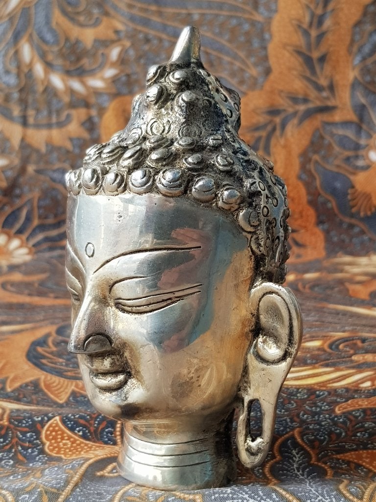 Mooi zwaar oud Oosters brons hoofd van Boeddha 13,6 cm., Antiek en Kunst, Zilver, Handgemaakt, Ophalen of Verzenden, Overige herkomsten